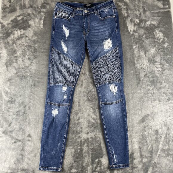 Judy Blue Jeans Womens 5/27 Moto Skinny Fit Distressed Mid  Rise USA - Picture 1 of 11